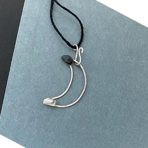 3/$40 Hammered Silver Half Moon Crystal Pendant Necklace Stevie Inspired